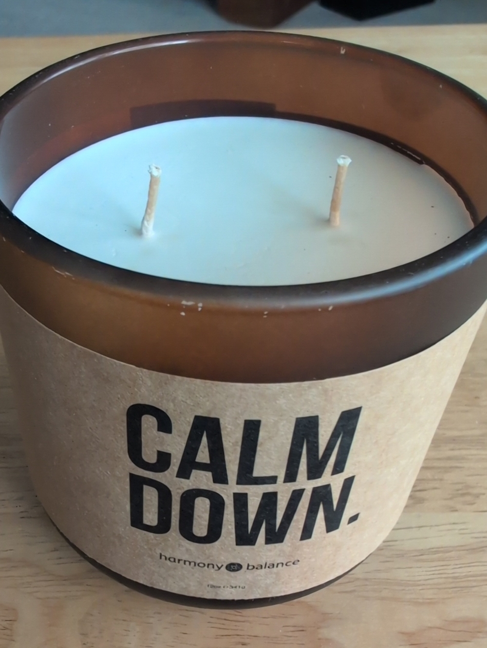 Harmony Balance CALM DOWN. Two-Wick Scented Candle in Amber Glass